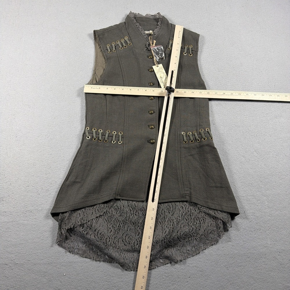 Gimmicks By BKE Vest Womens Small Green Lace High Low Military Boho Steampunk - Picture 2 of 9